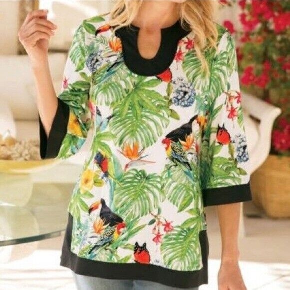 Soft Surroundings Paradise Heavenly Soft Tunic Top Size Med 10-12 Humming Bird - Picture 1 of 7